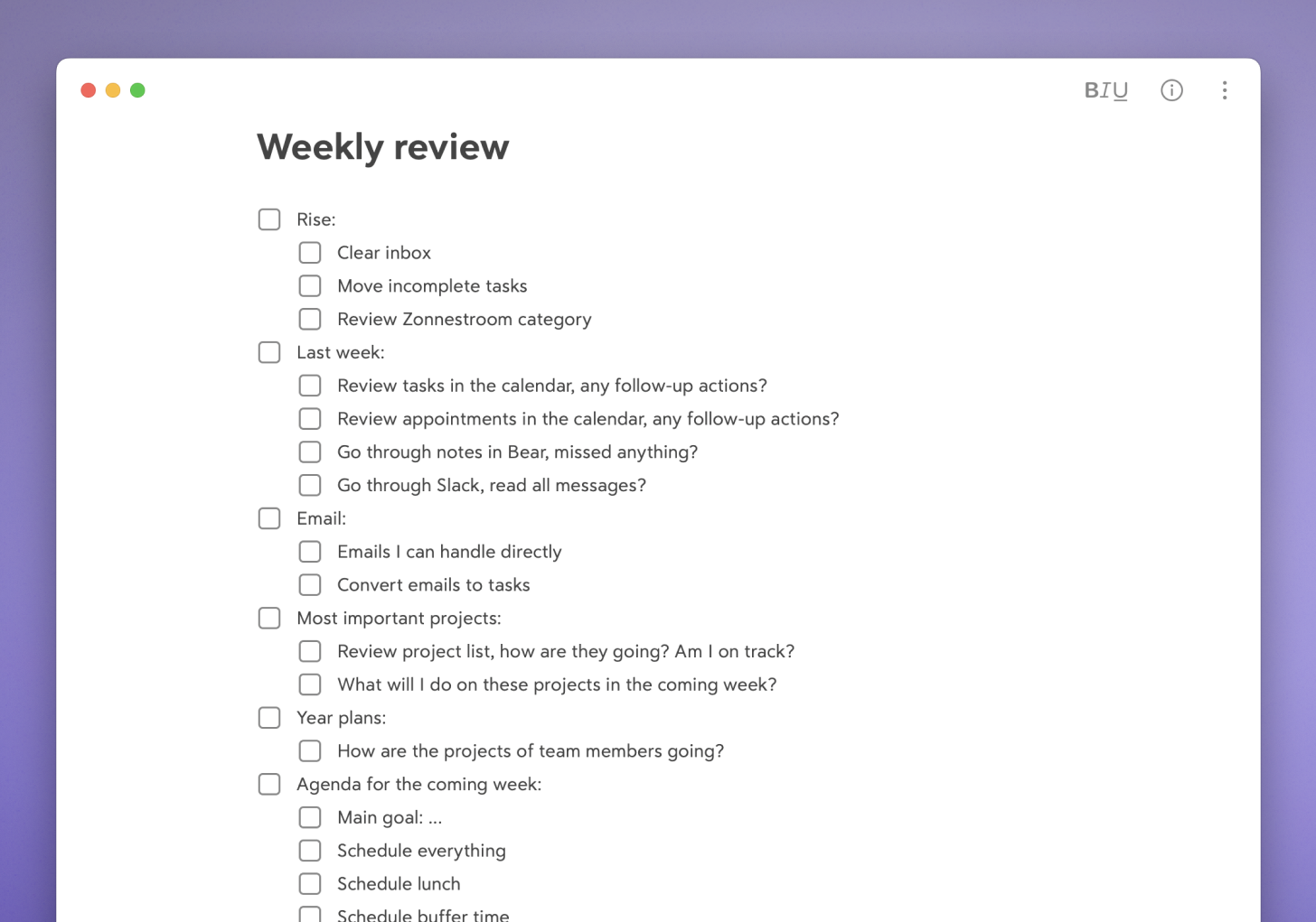 The Weekly Review Checklist from Derk